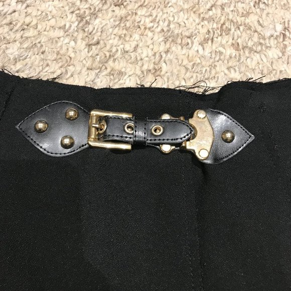 Zara Woman Black Pleated Academia School Girl Gold Buckle Mini Skirt Small S - Picture 4 of 8